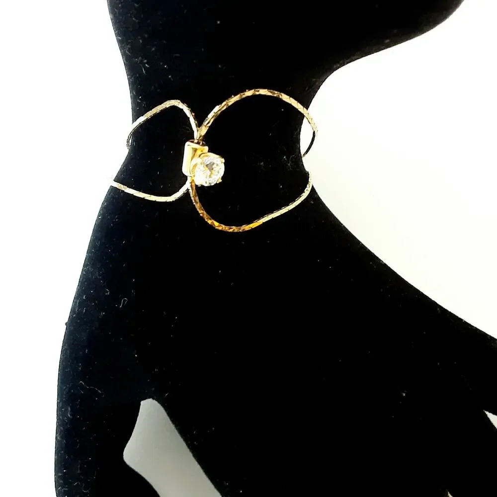 Vintage Barely There Gold Tone Herringbone Chain Wrap Bracelet Clear Rhinestone